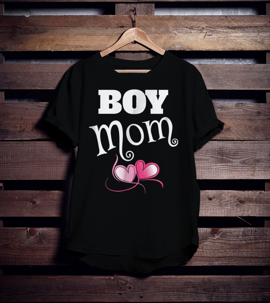 Boy Mom Love My Boys Gender Reveal Party Hearts T-Shirt