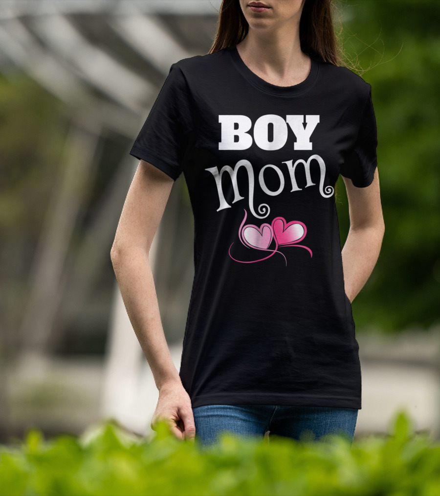 Boy Mom Love My Boys Gender Reveal Party Hearts T-Shirt