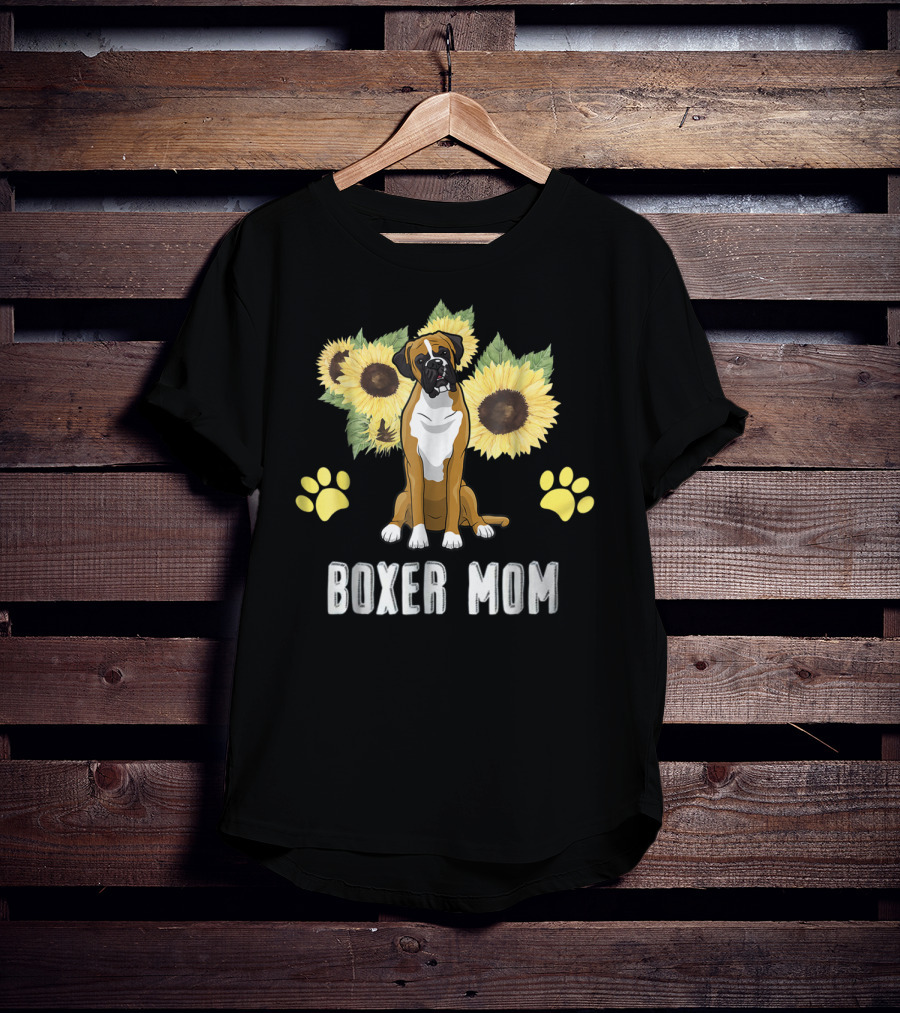 Boxer Mom Sunflowers Paw Prints T-Shirt