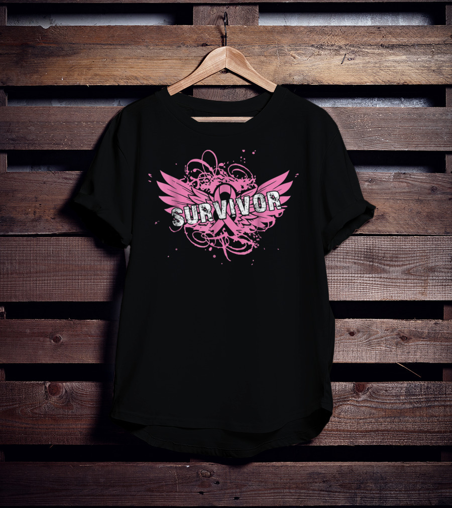 Survivor Pink Ribbon Breast Cancer Mom Wings T-Shirt