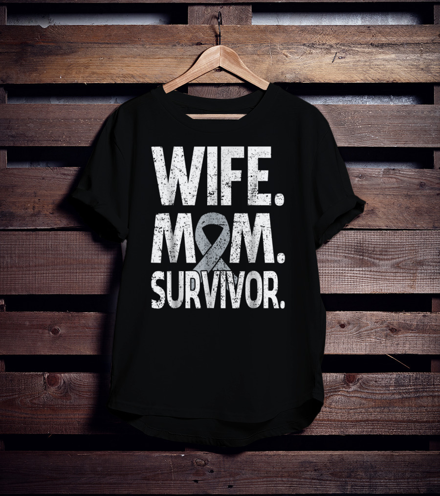 Wife Mom Survivor Ribbon Brain Cancer Awareness T-Shirt