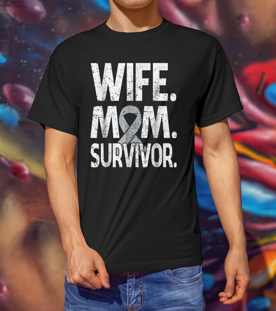 Wife Mom Survivor Ribbon Brain Cancer Awareness T-Shirt