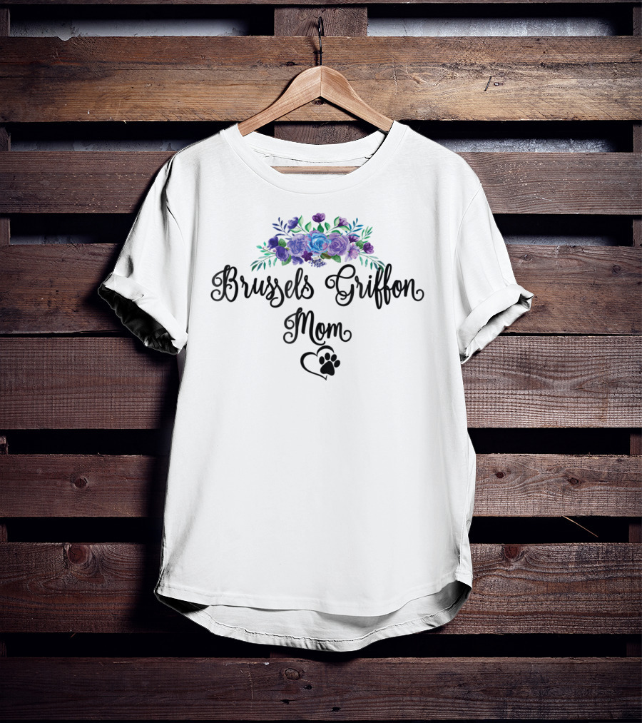 Brussels Griffon Mom Floral Bouquet With Paw Prints T-Shirt