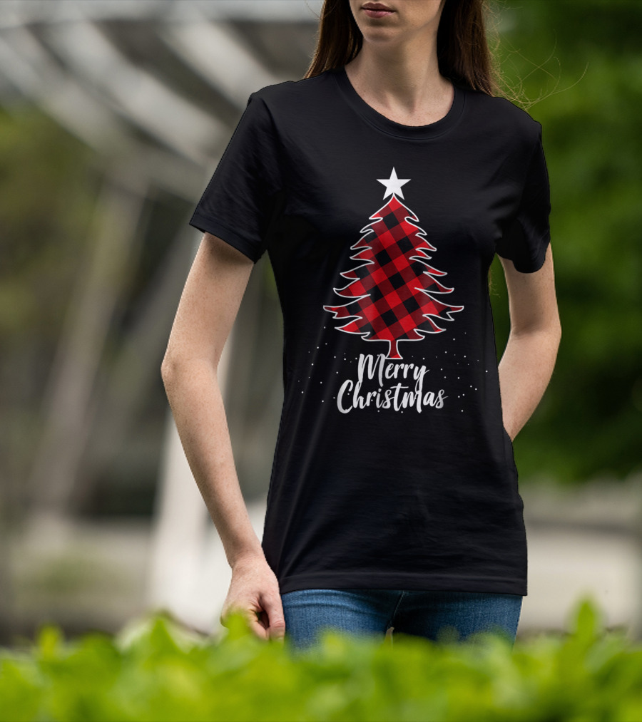 Merry Christmas Buffalo Plaid Tree Daddy And Kids T-Shirt