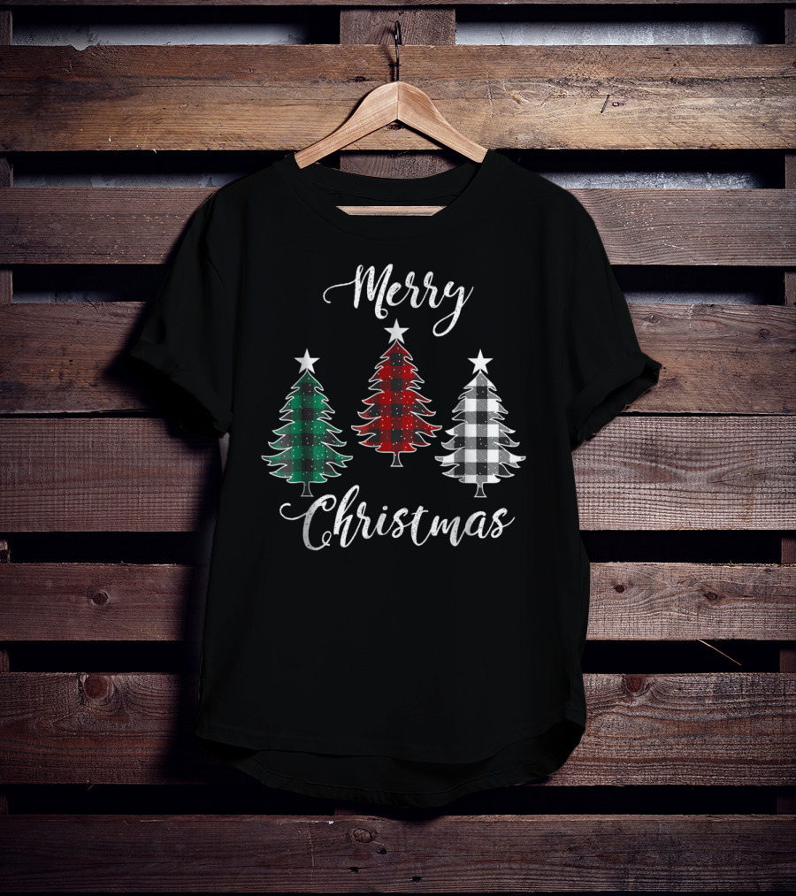 Merry Christmas Buffalo Plaid Trees Dad And Kids T-Shirt