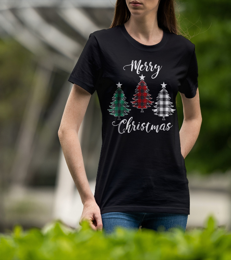 Merry Christmas Buffalo Plaid Trees Dad And Kids T-Shirt