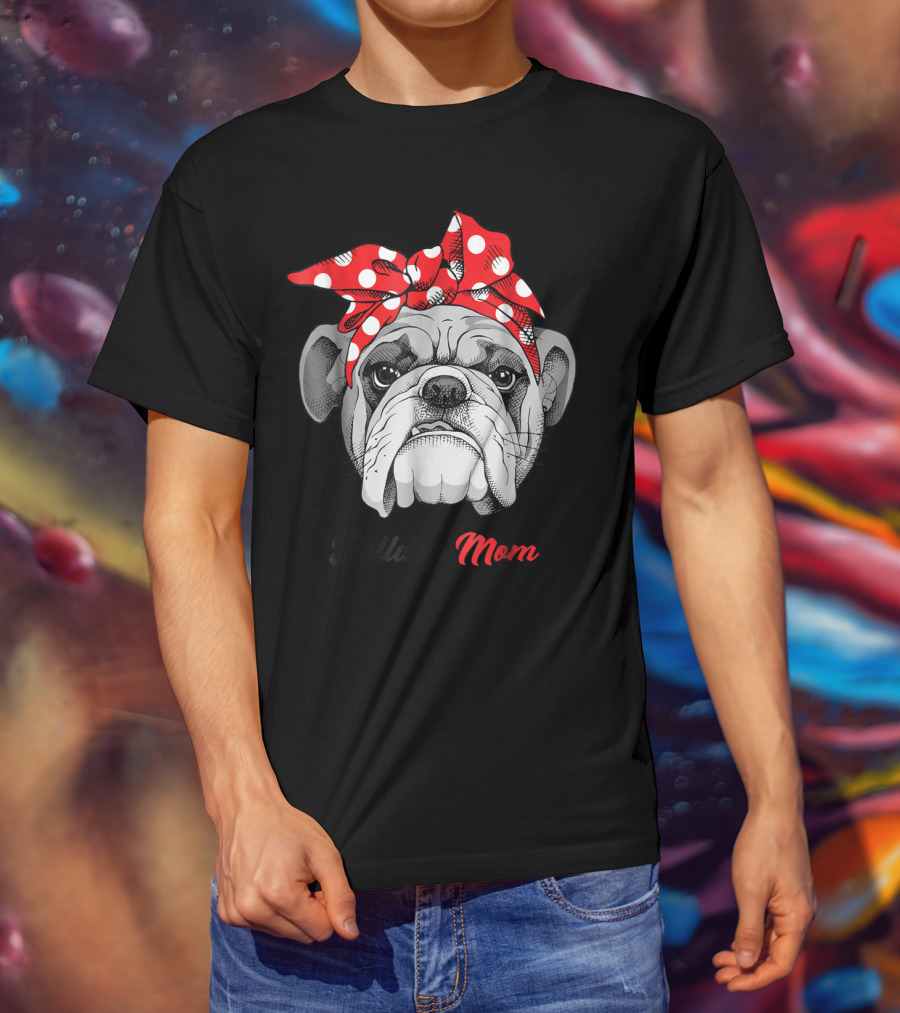 Bulldog Mom Polka Dot Bandana T-Shirt