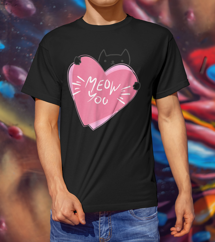 Cat Mom Meow You Cute Pink Heart Love Cat T-Shirt