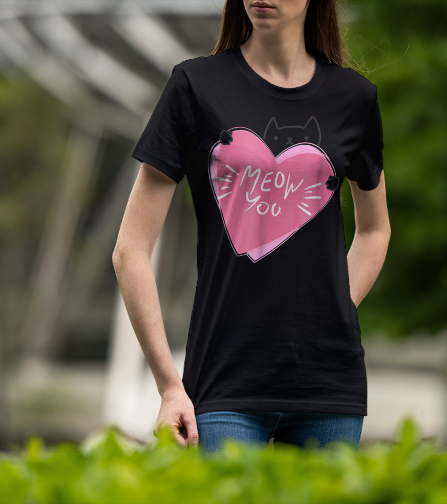Cat Mom Meow You Cute Pink Heart Love Cat T-Shirt