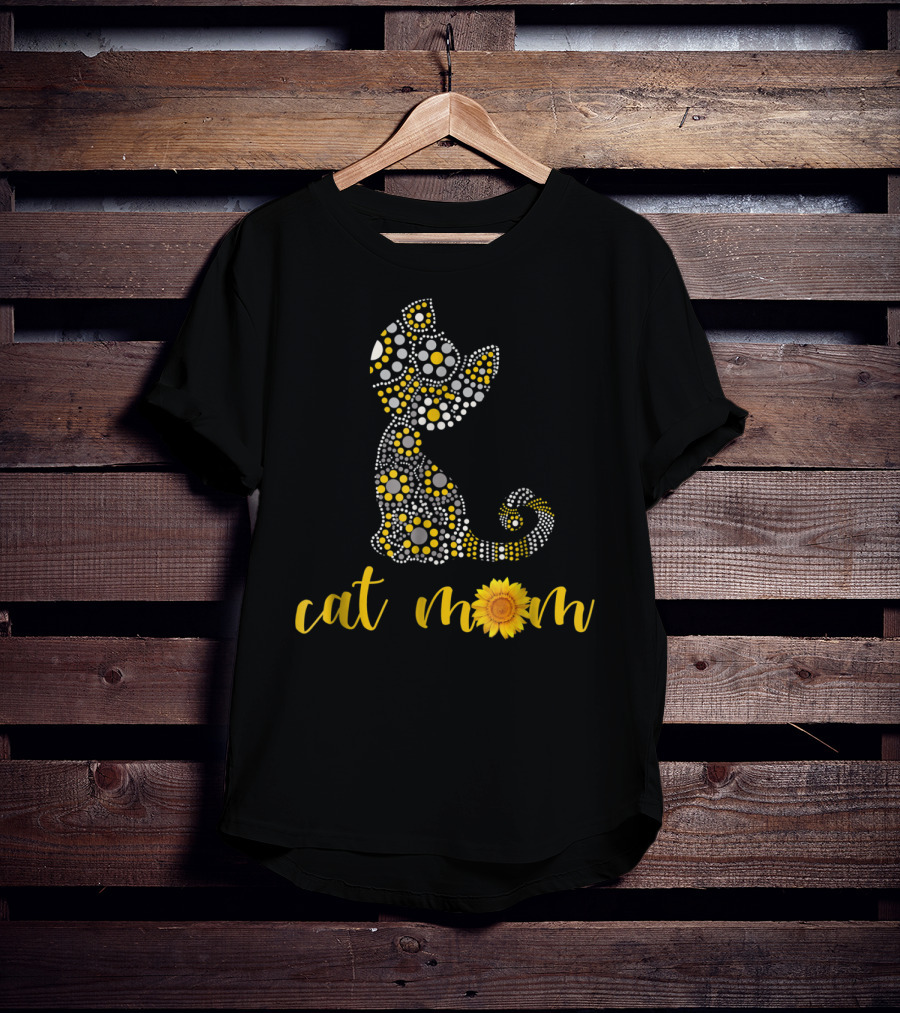 Cat Mom Sunflower Dot Art Funny Cat Lover 90 T-Shirt