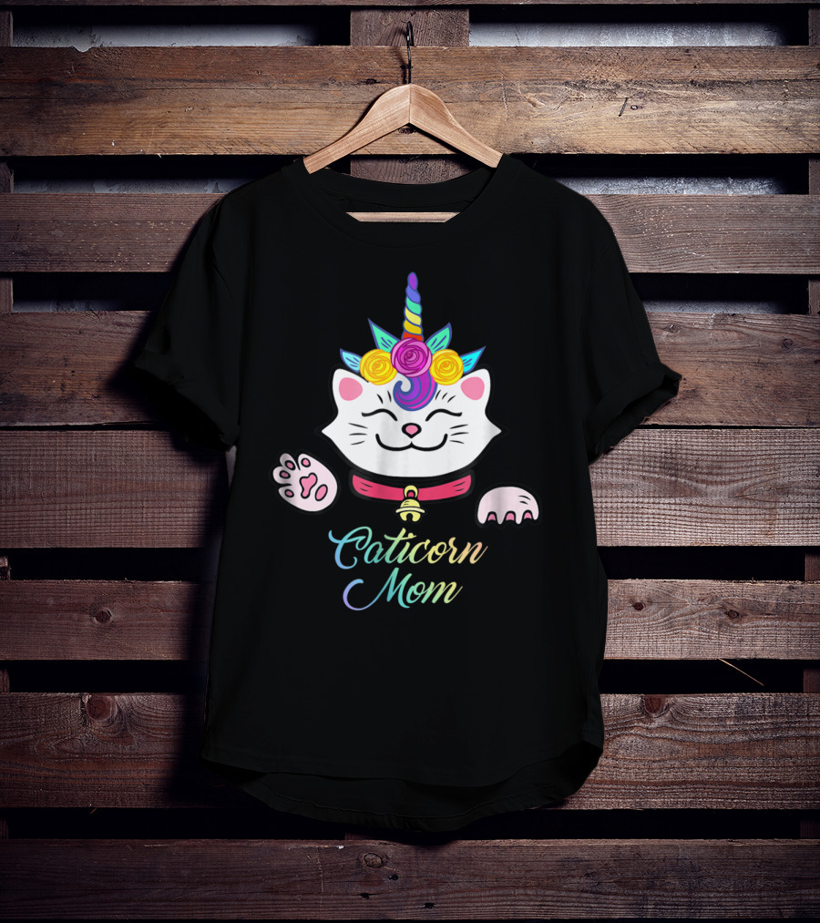 Caticorn Mom Cute Kitten Rainbow Unicorn Cat With Flowers T-Shirt