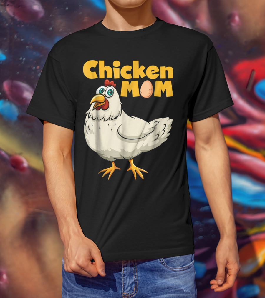 Chicken Mom Cute Cartoon Hen With Egg Lettering T-Shirt