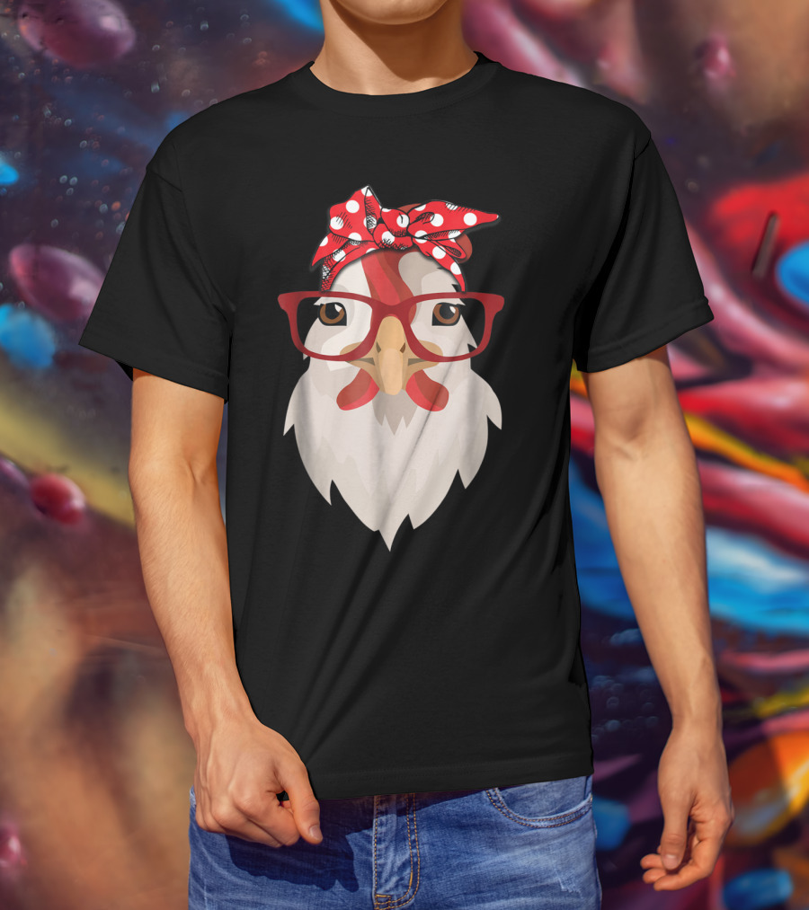 Chicken Mom Lady Farmer Thanksgiving Day Hen With Glasses And Polka Dot Bandana T-Shirt