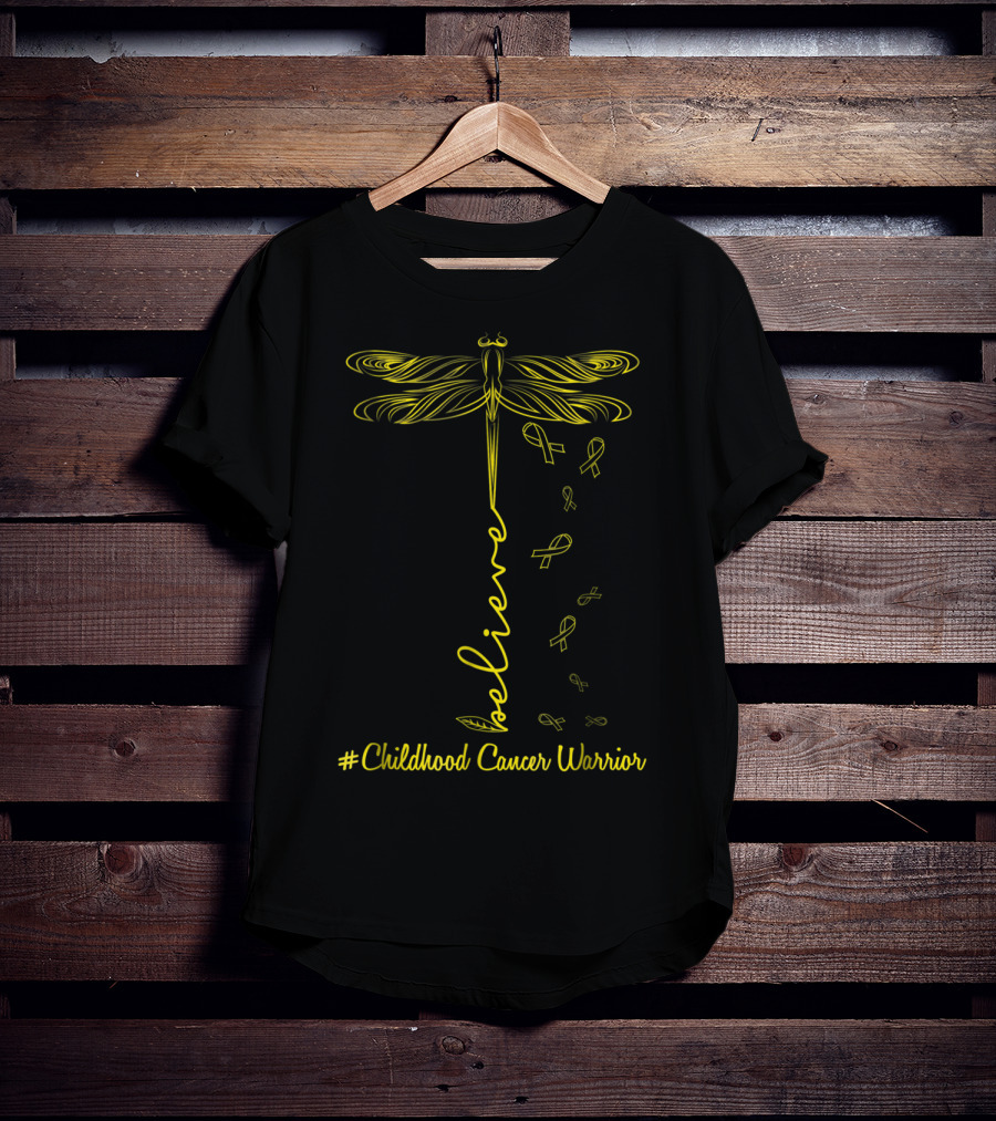 Believe Dragonfly #Childhood Cancer Warrior Kid T-Shirt