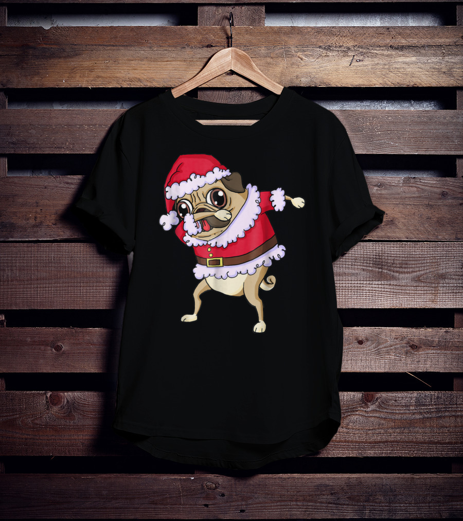Christmas Pug Dabbing In Santa T-Shirt