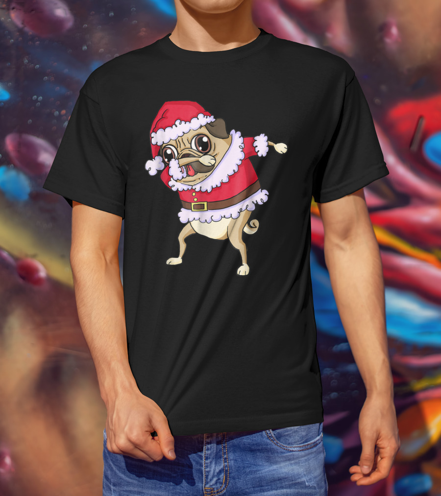 Christmas Pug Dabbing In Santa T-Shirt