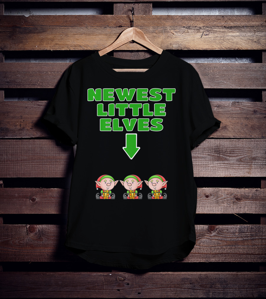 Newest Little Elves Christmas Elf Expecting Triplets Mom To Be Pregnant T-Shirt