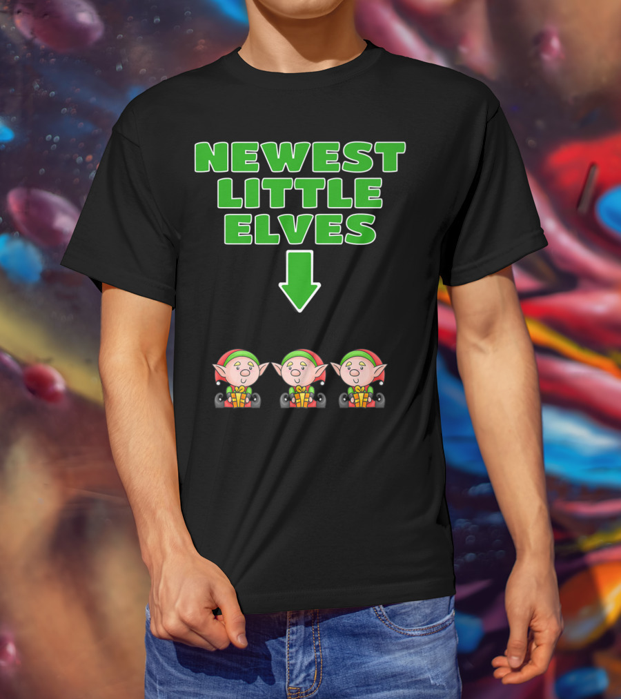 Newest Little Elves Christmas Elf Expecting Triplets Mom To Be Pregnant T-Shirt
