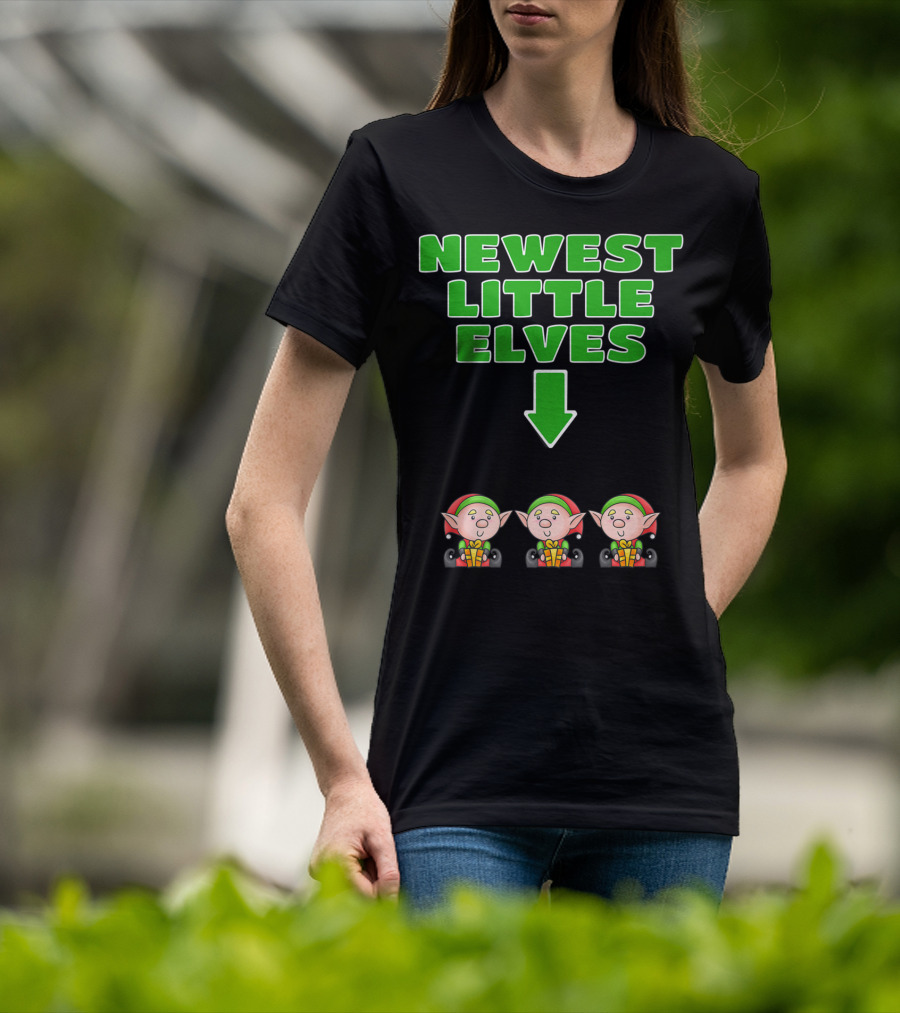 Newest Little Elves Christmas Elf Expecting Triplets Mom To Be Pregnant T-Shirt