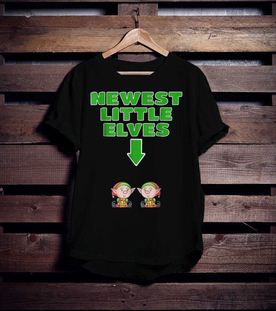 Newest Little Elves Christmas Elf Expecting Twins Mom To Be Pregnant T-Shirt