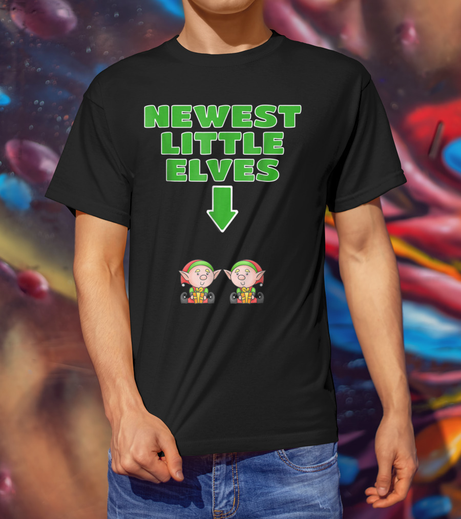 Newest Little Elves Christmas Elf Expecting Twins Mom To Be Pregnant T-Shirt