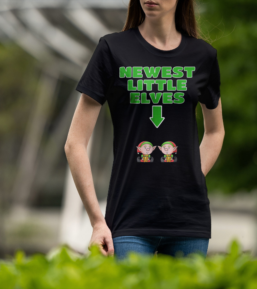 Newest Little Elves Christmas Elf Expecting Twins Mom To Be Pregnant T-Shirt