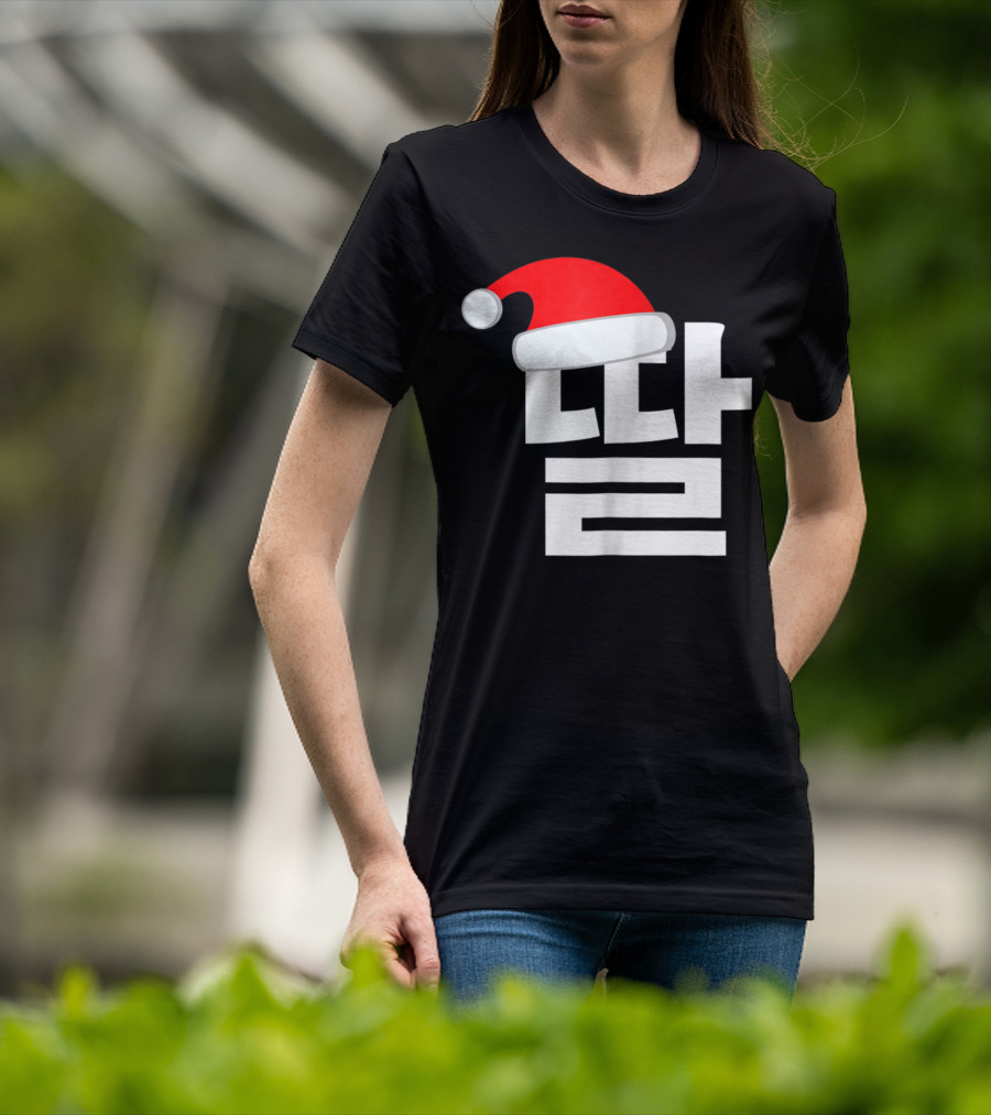 Christmas Korean Family Santa Hat Matching Mom Daughter T-Shirt