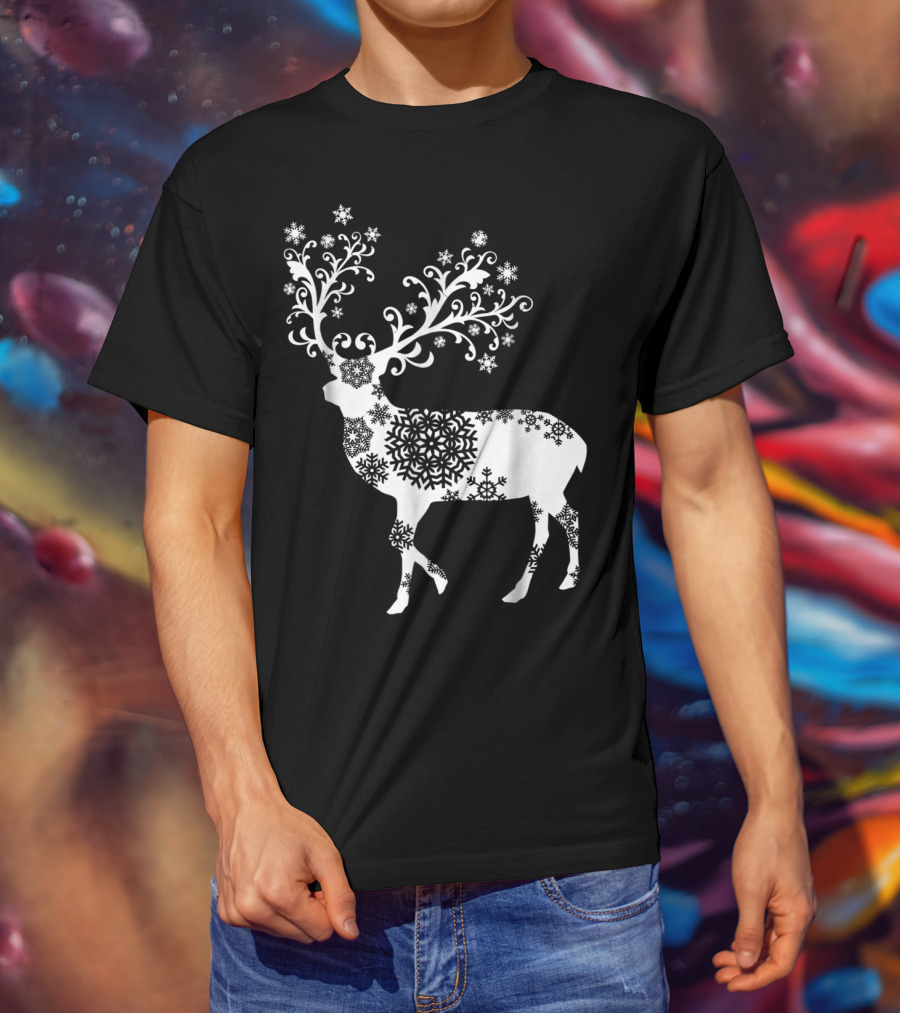 Christmas Mom Daughter Father Son Matching Deer Snowflake Clothing T-Shirt