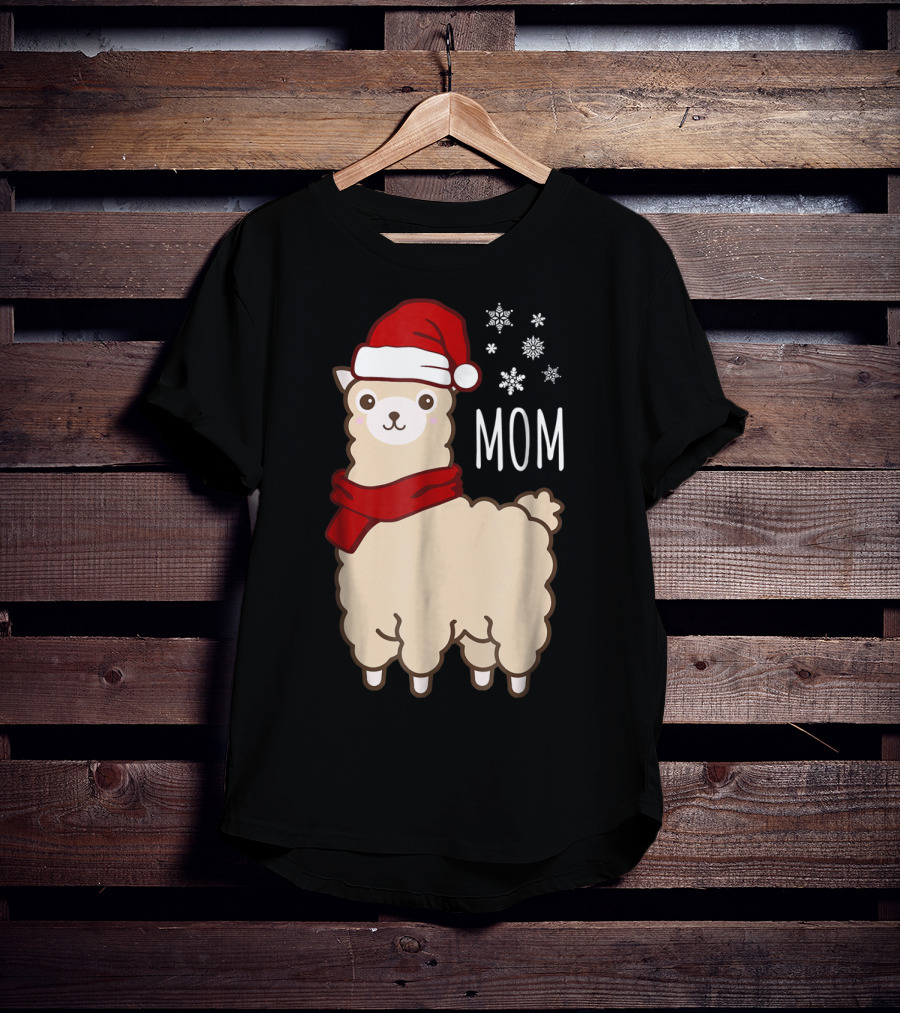 Christmas Mom Llama Cria Herd Xmas Mother Santa Hat Snowflakes T-Shirt