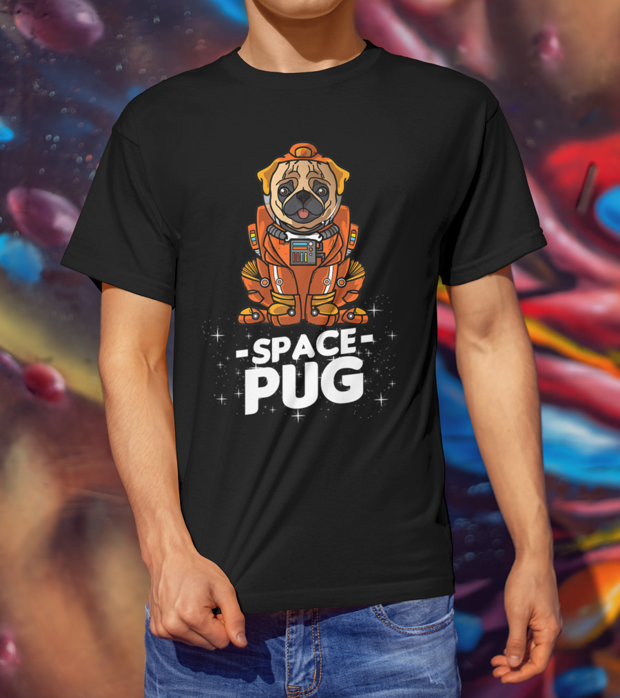 Space Pug Christmas Dog In Astronaut Suit T-Shirt