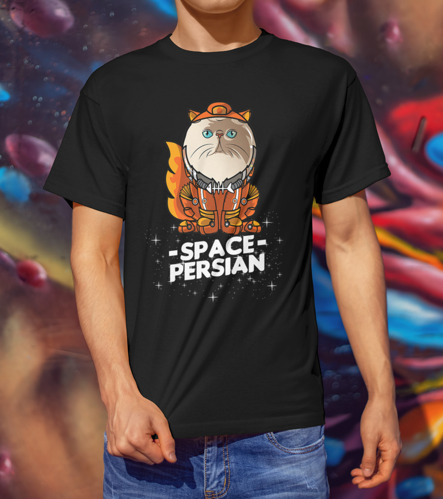 Space Persian Cat In Astronaut Suit With Christmas Flair T-Shirt