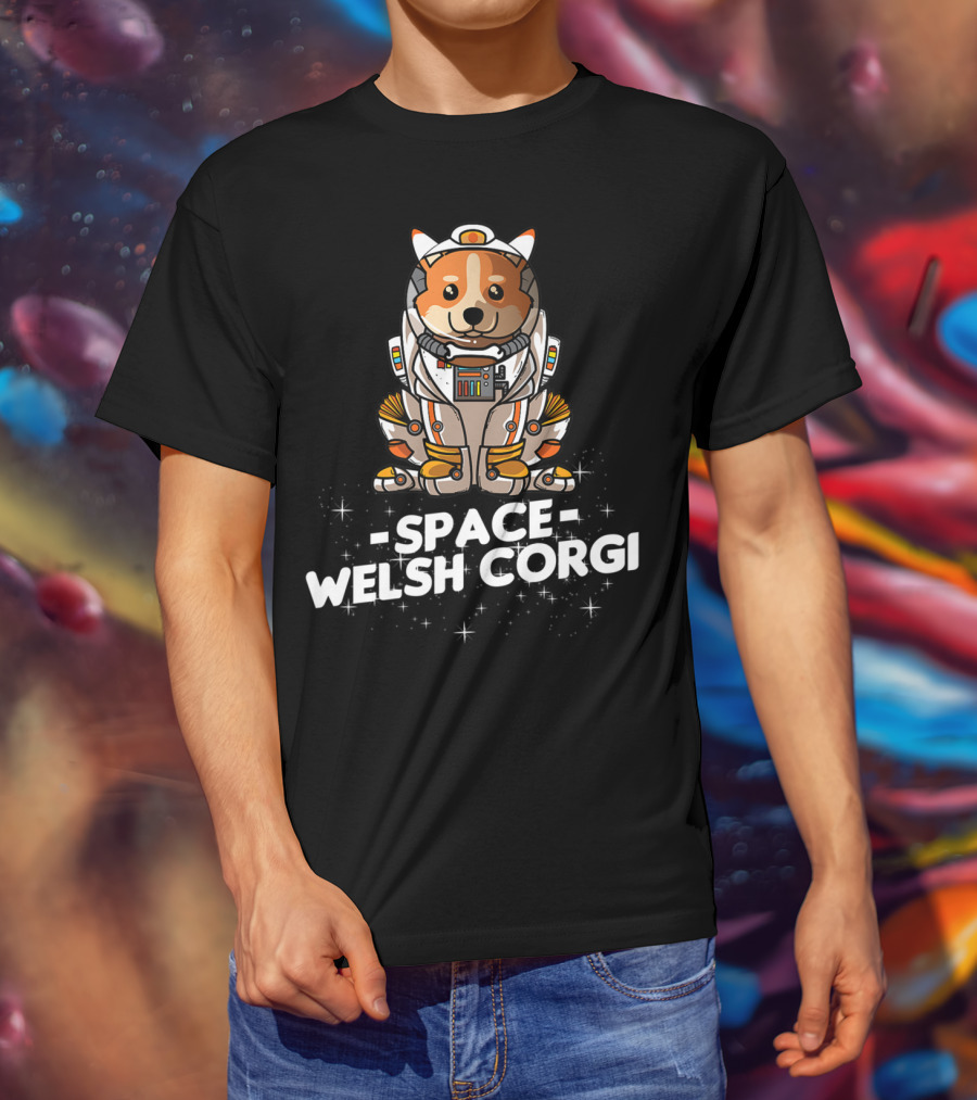 Space Welsh Corgi Christmas Suit Dog T-Shirt