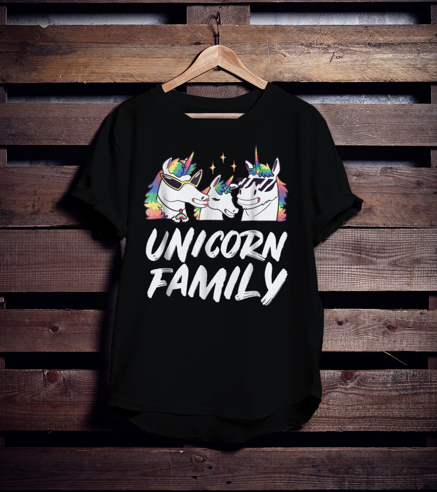 Unicorn Family Cool Son Daughter Rainbow Mane Sunglasses Stars T-Shirt
