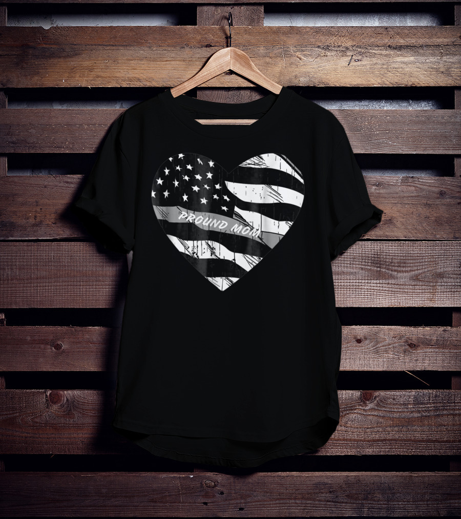 Correction Officer Proud Mom Thin Silver Line Flag Heart T-Shirt