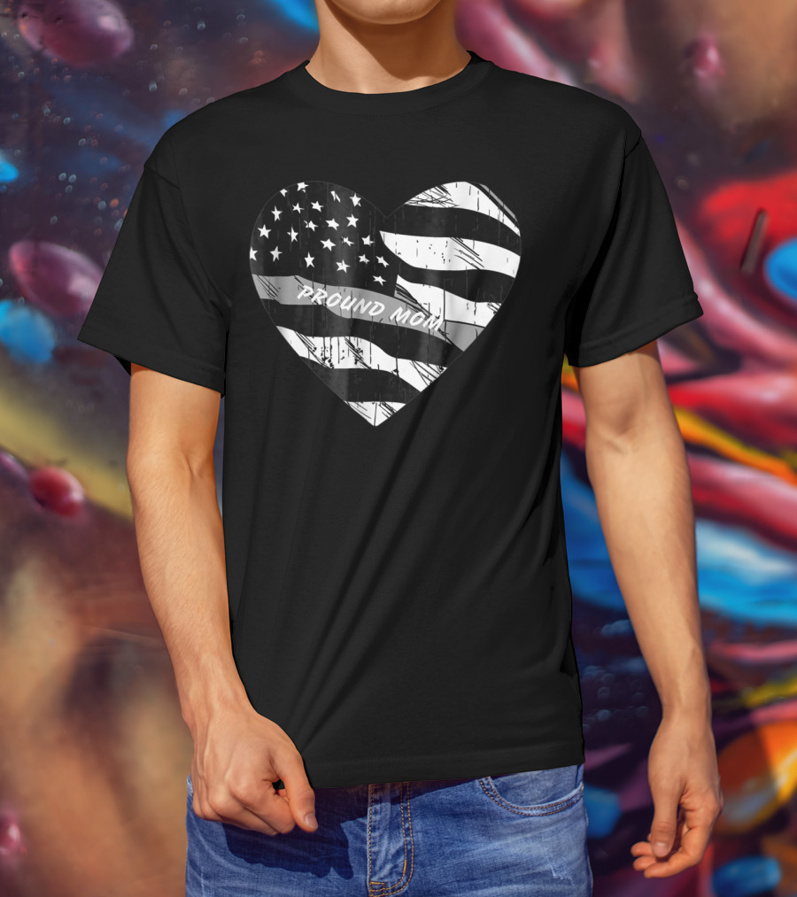 Correction Officer Proud Mom Thin Silver Line Flag Heart T-Shirt