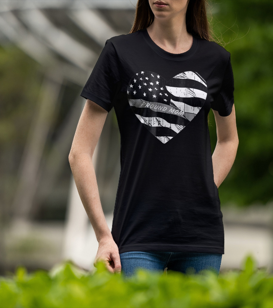 Correction Officer Proud Mom Thin Silver Line Flag Heart T-Shirt