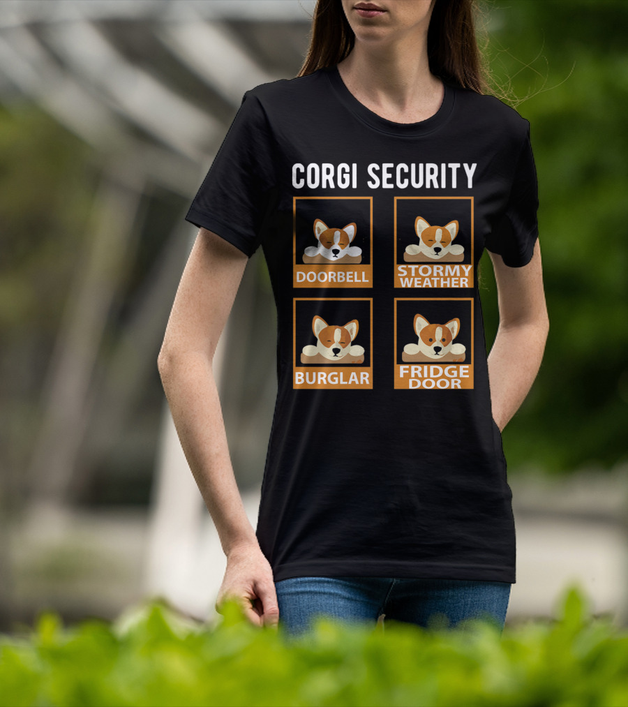 Corgi Security Doorbell Stormy Weather Burglar Fridge Door Pembroke Welsh Dog Mom Funny T-Shirt