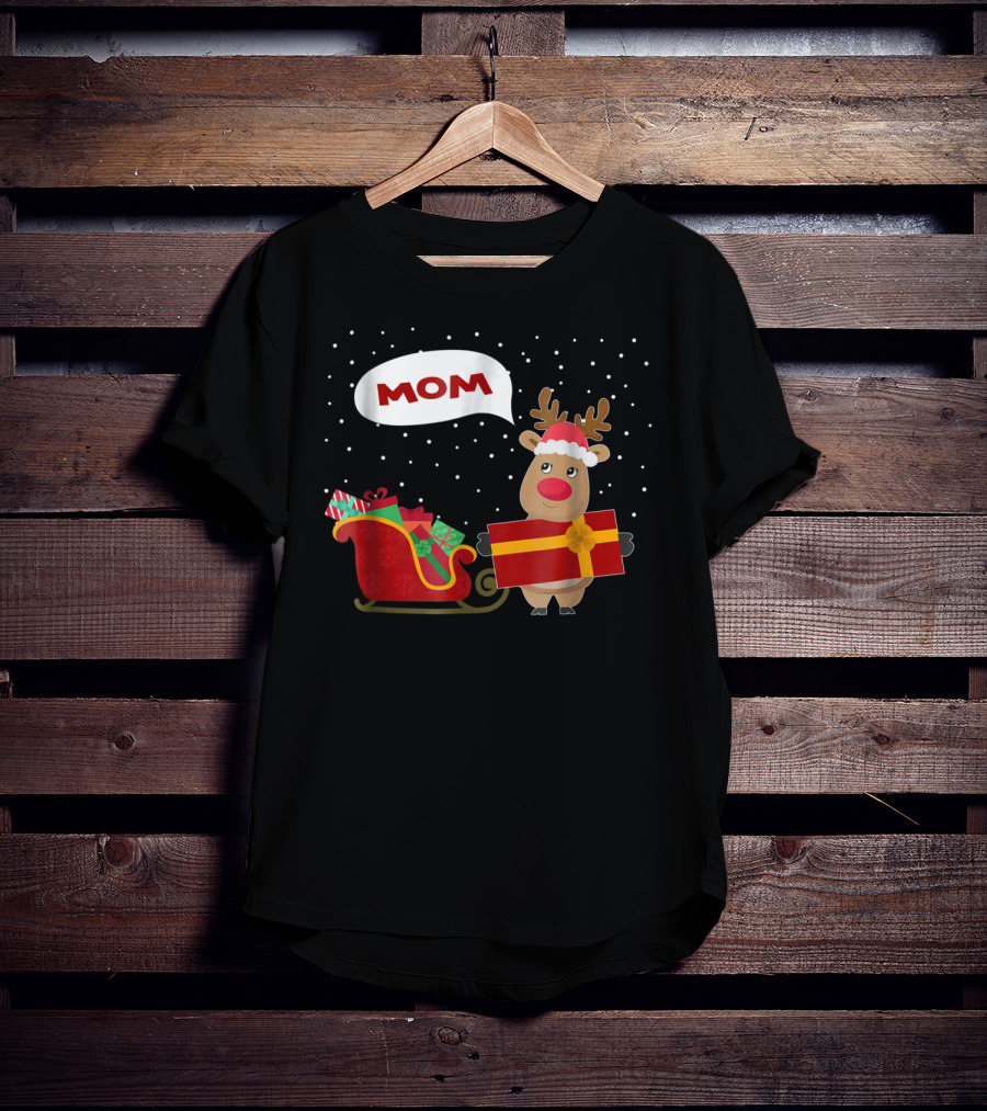 Mom Reindeer With Christmas Gifts And Sleigh T-Shirt