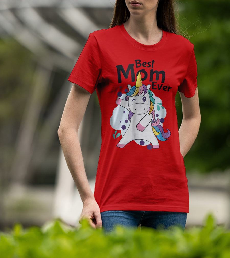 Best Mom Ever Cute Rainbow Unicorn Birthday T-Shirt