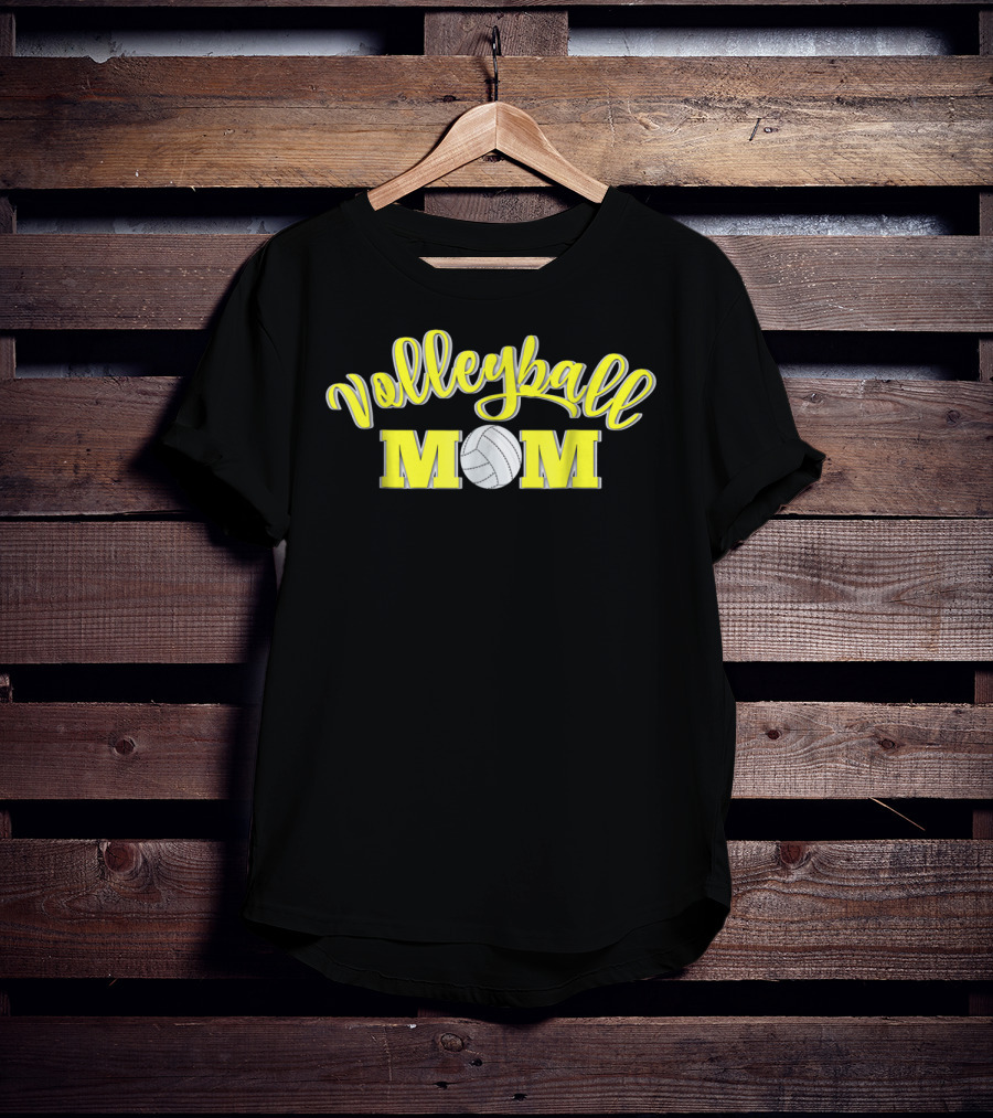 Volleyball Mom Yellow Lettering With Volleyball T-Shirt