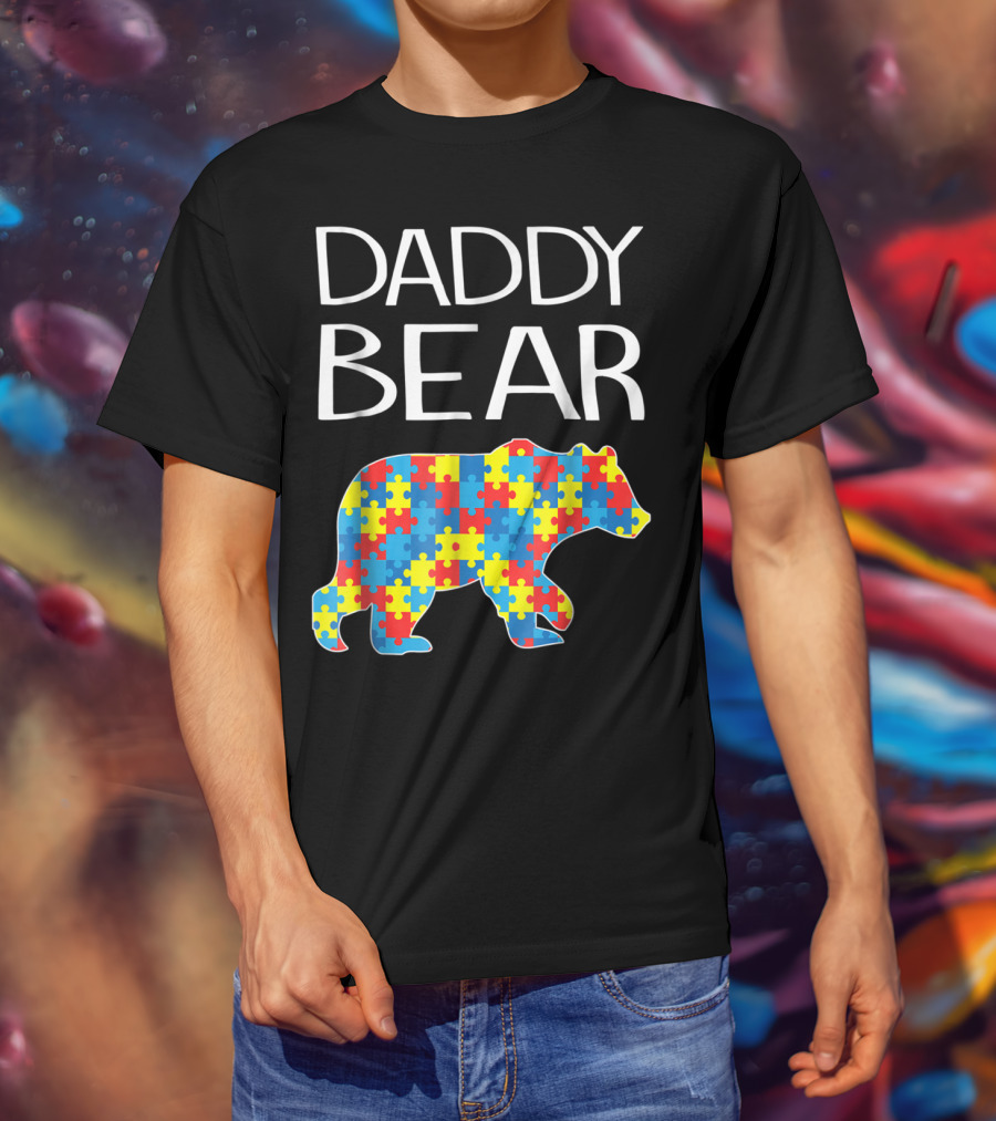 Daddy Bear Autism Puzzle Pattern Child Dad T-Shirt
