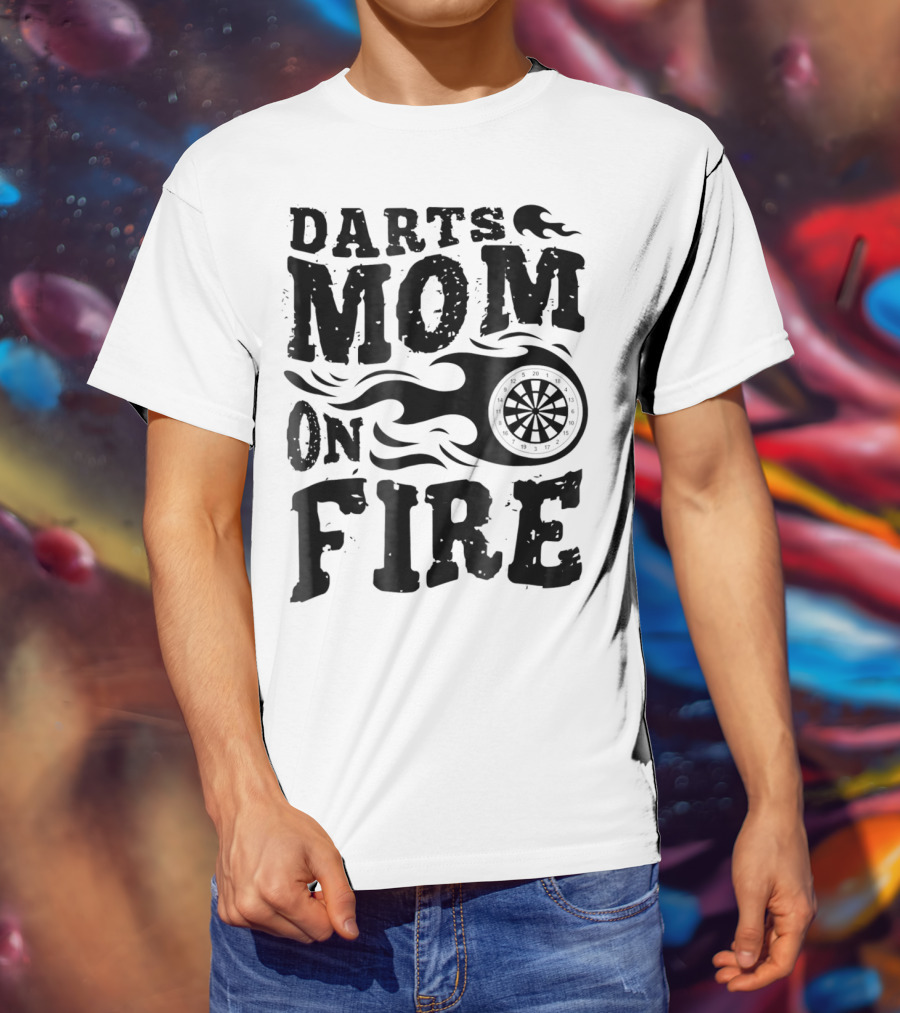Darts Mom On Fire Ladies Sport Fan Dartboard Flame T-Shirt