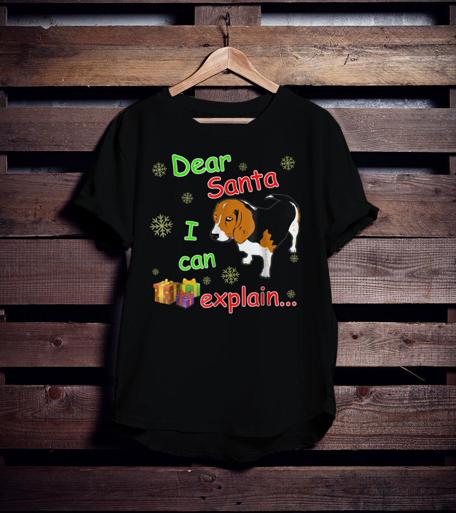 Dear Santa I Can Explain Beagle Christmas Snowflakes And Gifts T-Shirt