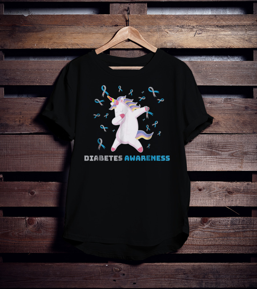 Diabetes Awareness Unicorn With Ribbons Grandpa80 T-Shirt