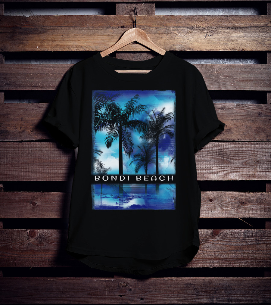 Bondi Beach Palm Trees With Vibrant Blue Ocean Reflection T-Shirt