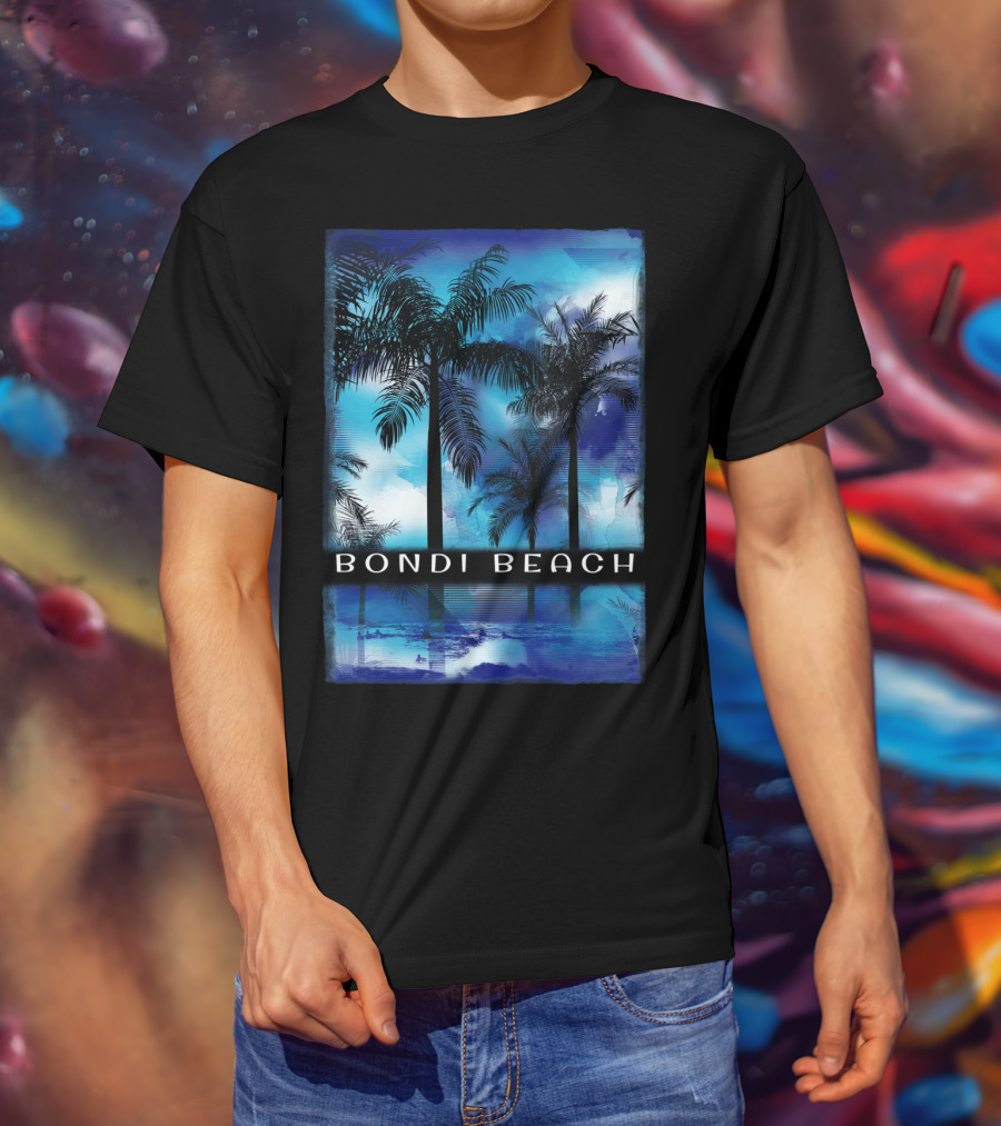 Bondi Beach Palm Trees With Vibrant Blue Ocean Reflection T-Shirt