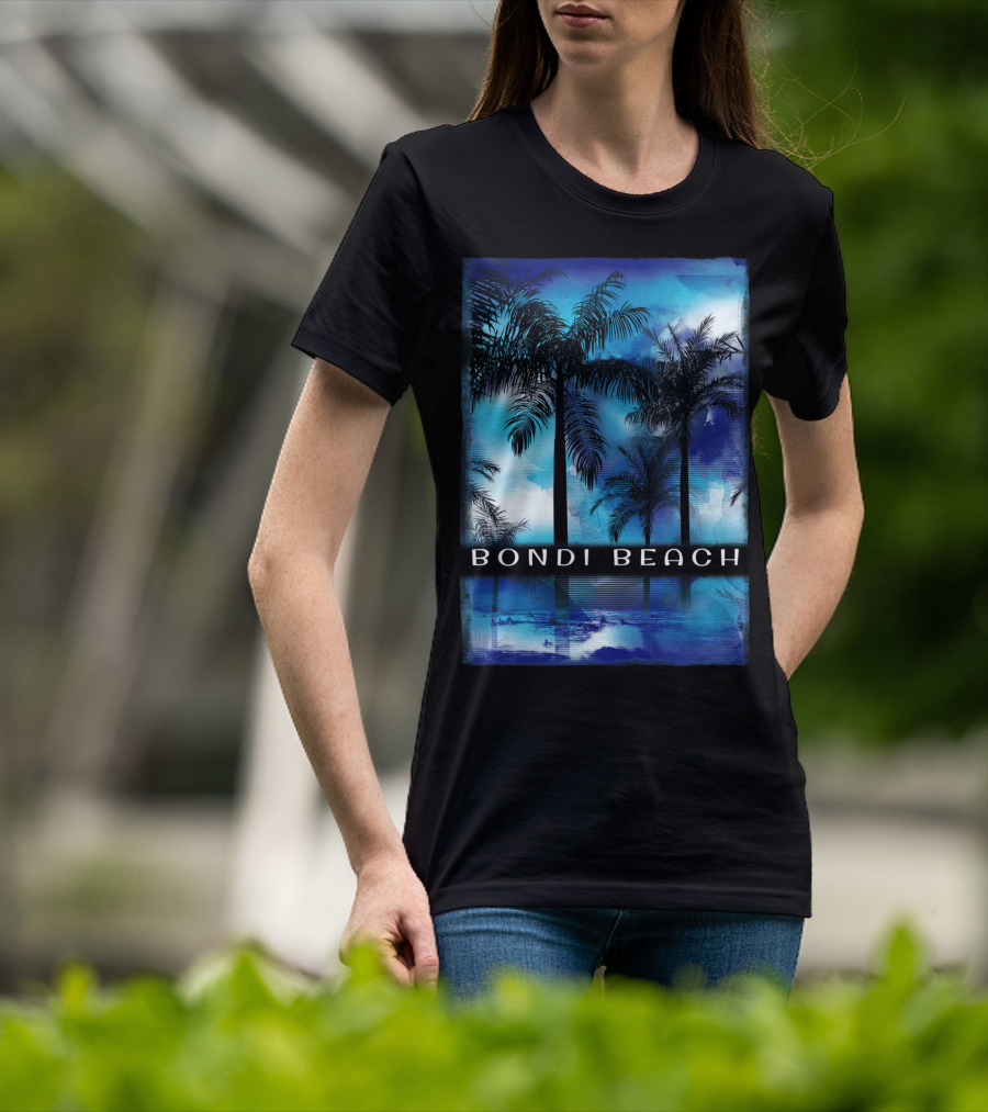 Bondi Beach Palm Trees With Vibrant Blue Ocean Reflection T-Shirt