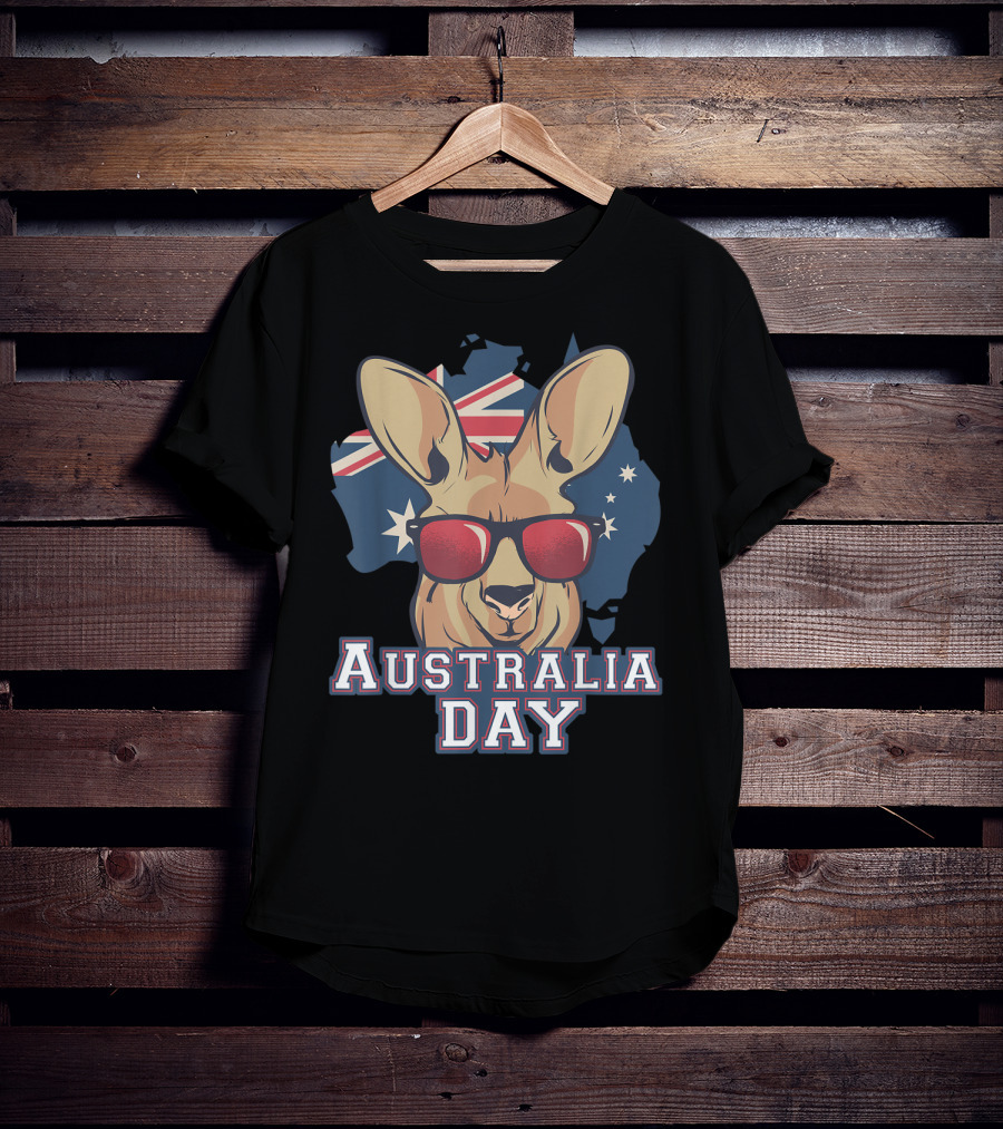 Australia Day Kangaroo With Sunglasses Australian Flag T-Shirt