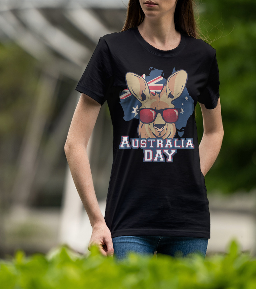 Australia Day Kangaroo With Sunglasses Australian Flag T-Shirt