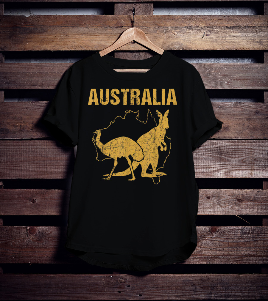 Australia Kangaroo And Emu Silhouette Map T-Shirt
